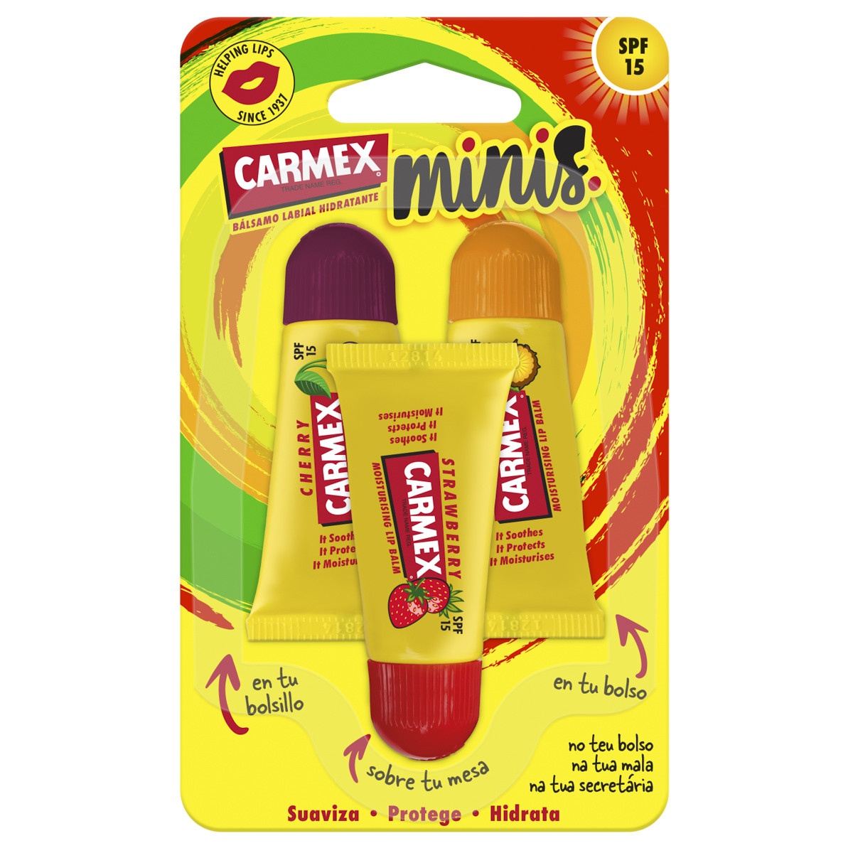 Carmex triplo minins cereza, fresa, piña